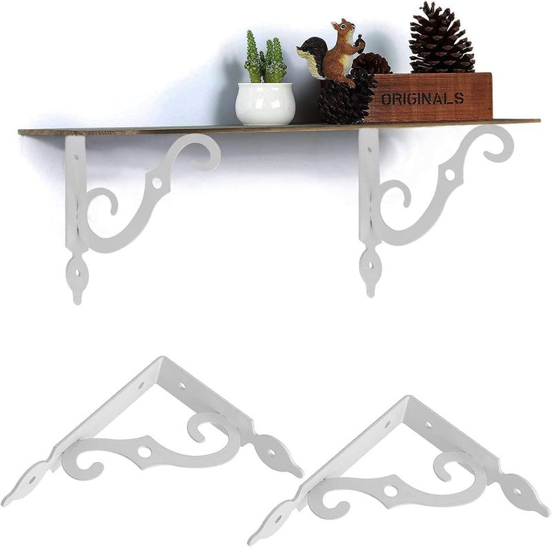 Acrux7 5.5 x 4.3 inch Decorative Shelf Brackets - 12 Pack Heavy Duty White Metal L Brackets with Screws - Image 5